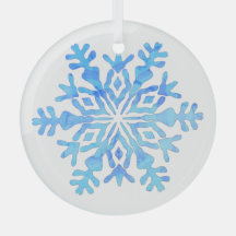 Blue snowflake design on a glass ornament
