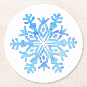 Blue snowflake design round paper coaster