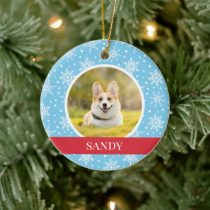 Blue Snowflake Dog Ceramic Ornament