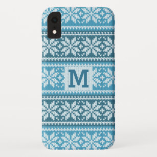 Blue Snowflake Faux Knit Sweater Pattern Monogram  Case-Mate iPhone Case