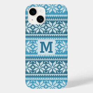 Blue Snowflake Faux Knit Sweater Pattern Monogram  Case-Mate iPhone 14 Case