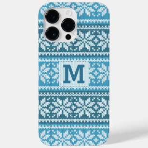 Blue Snowflake Faux Knit Sweater Pattern Monogram  Case-Mate iPhone 14 Pro Max Case