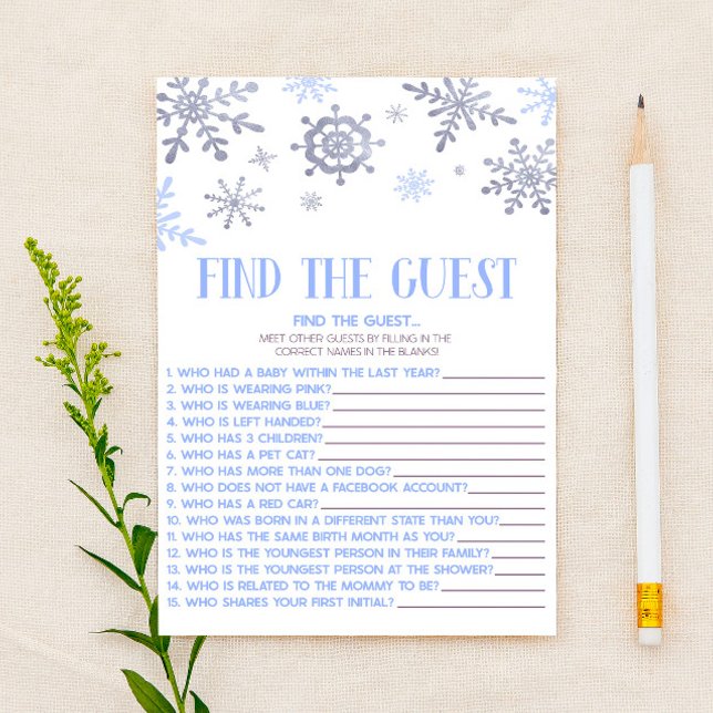 Blue Snowflake Find The Guest Baby Shower Game Stationery (Creator Uploaded)
