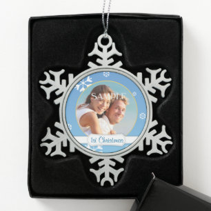 Blue Snowflake First Christmas Template Snowflake Pewter Christmas Ornament