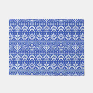 Blue Snowflake & Floral Fair Isle Christmas Doormat