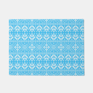 Blue Snowflake & Floral Fair Isle Christmas Doormat