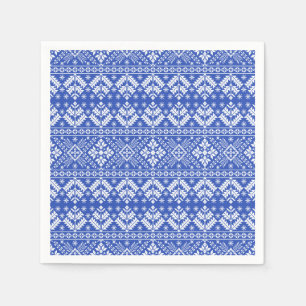 Blue Snowflake & Floral Fair Isle Christmas Napkin
