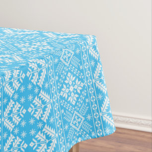 Blue Snowflake & Floral Fair Isle Christmas Tablecloth