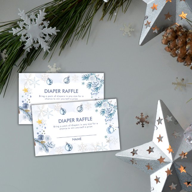 Blue Snowflake Flower Diaper Raffle Baby Shower  Enclosure Card (Blue Snowflake Flower Diaper Raffle Baby Shower Enclosure Card)