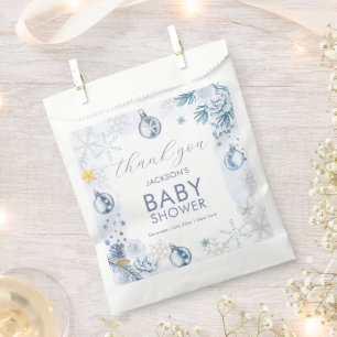 Blue Snowflake Flower Winter Baby Shower Welcome Favour Bag