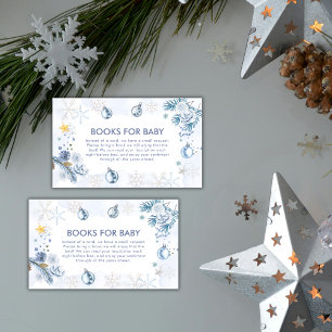 Blue Snowflake Flower Winter Books Baby Shower Enclosure Card