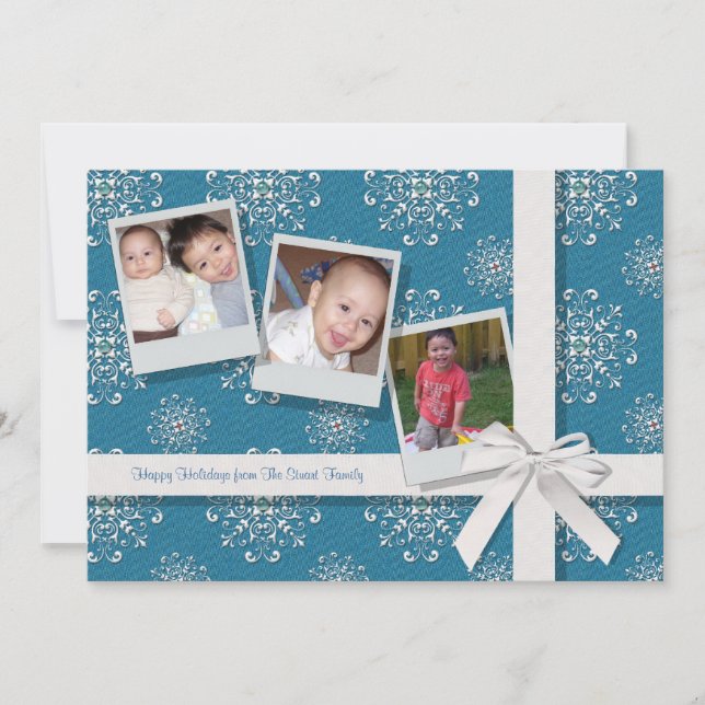 Blue Snowflake Gems Flat Holiday Card (Front)