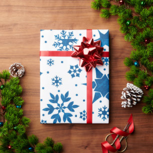 ❄️ Blue Snowflake Gift Wrap For Christmas Presents