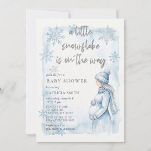 Blue Snowflake is on the way Winter Baby Shower Invitation