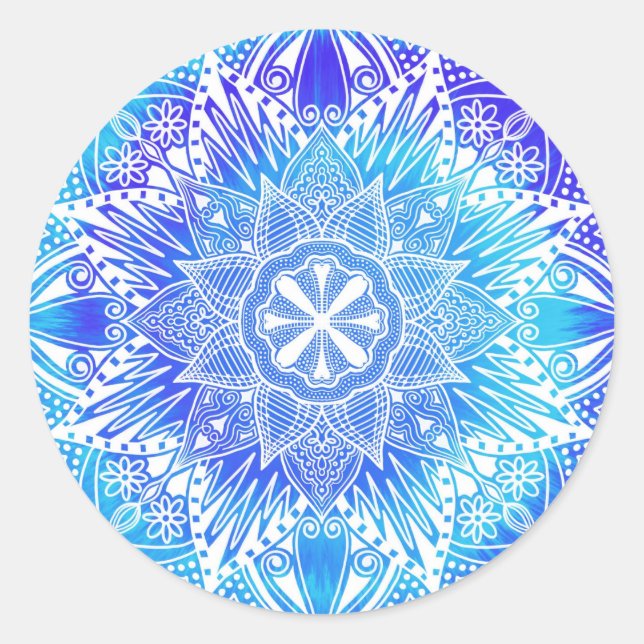 Blue Snowflake Mandala Round Sticker (Front)