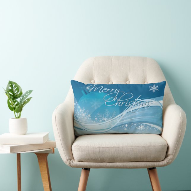 Blue Snowflake Merry Christmas Throw Pillow (Chair)