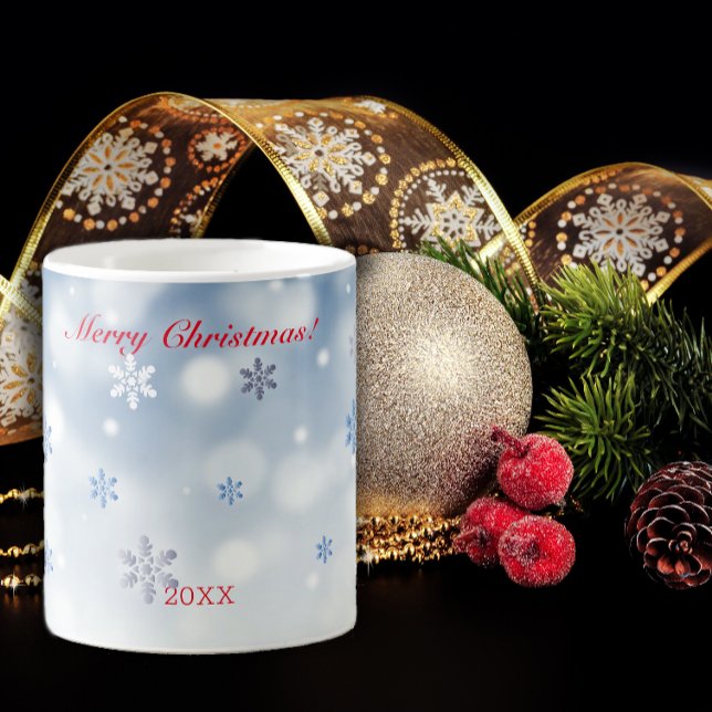 Blue snowflake  minimalist red letter  coffee mug (Creator Uploaded)