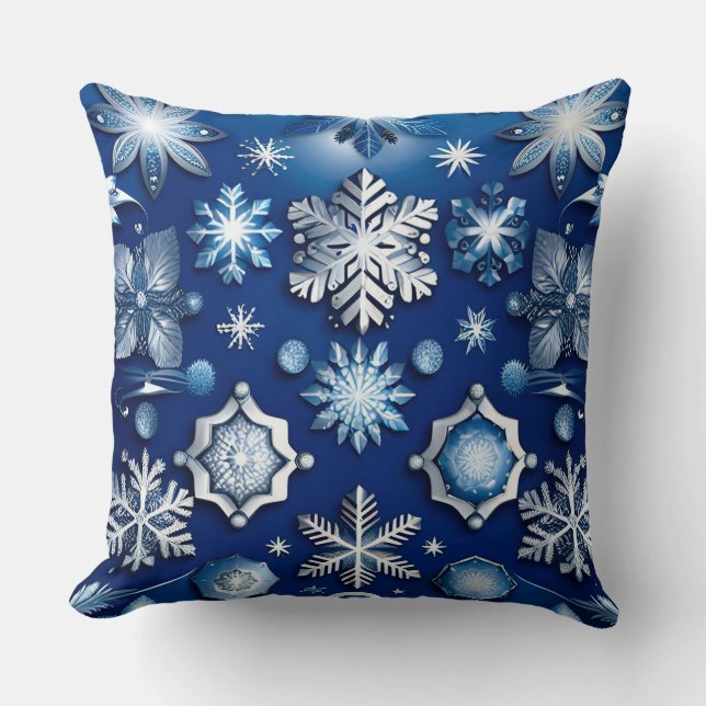 Blue Snowflake Motif Cushion (Front)