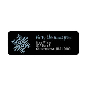 Blue Snowflake on Black Background Christmas Return Address Label