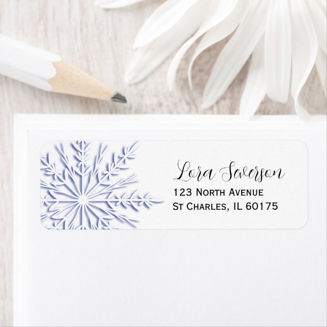 Blue Snowflake on White Return Address Label (Insitu)