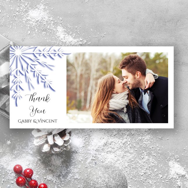 Blue Snowflake on White Winter Wedding Thank You (Creator Uploaded)
