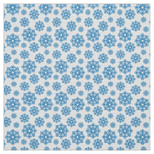Blue Snowflake on white with fish scales pattern Fabric