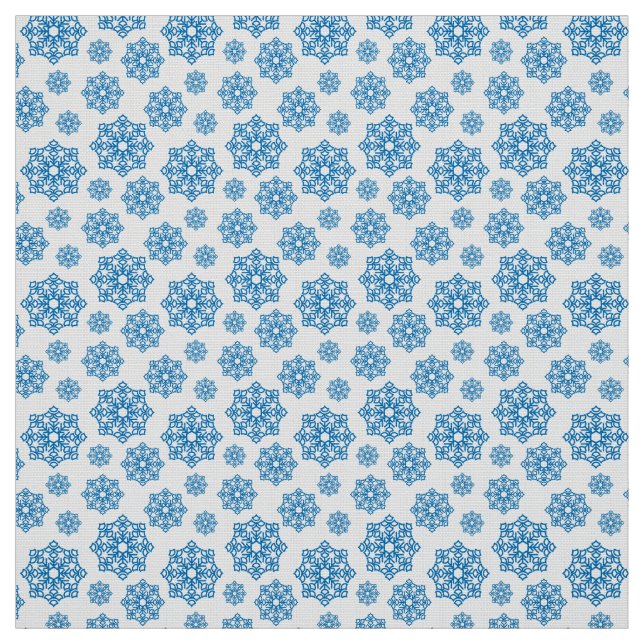 Blue Snowflake on white with fish scales pattern Fabric (Swatch)