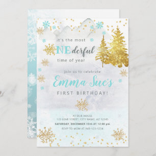 Blue Snowflake ONEderful Time of Year Birthday  Invitation