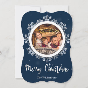 Blue Snowflake Ornament Christmas Fancy Cut Photo Holiday Card