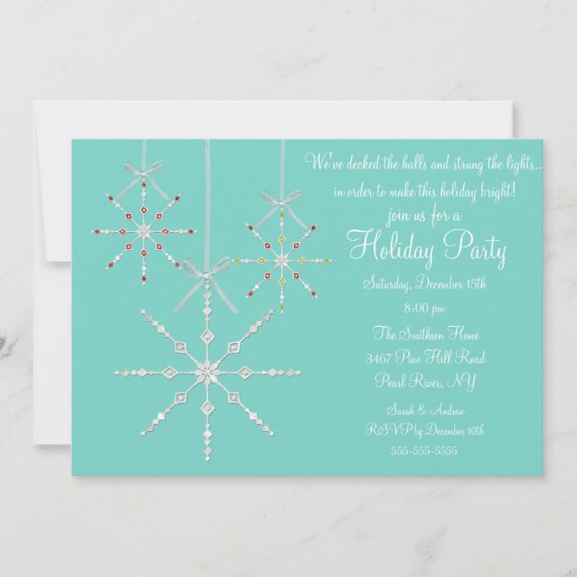 Blue Snowflake Ornament Christmas Party Invitation (Front)