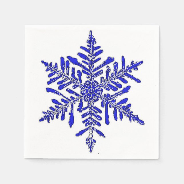 Blue Snowflake Paper Cocktail Napkin (Front)