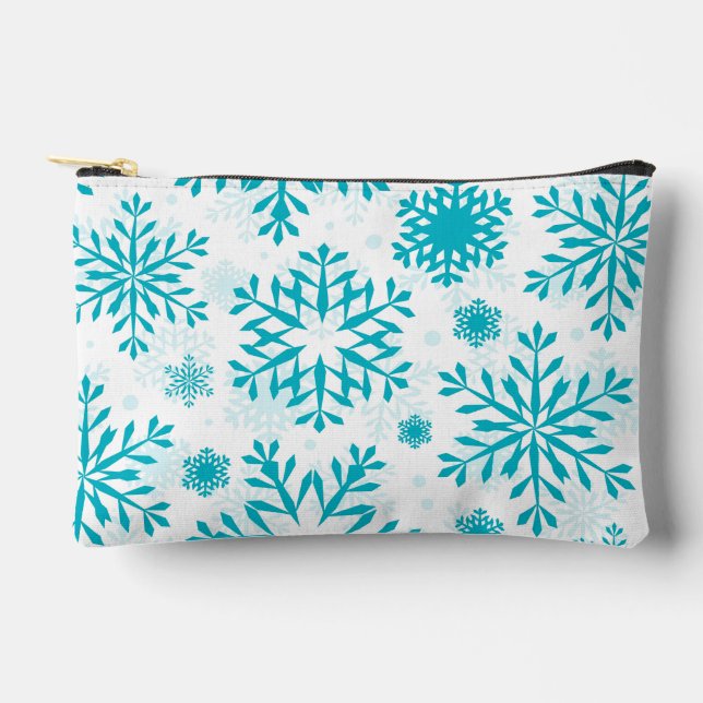 Blue Snowflake Pattern Accessory Pouch (Front)