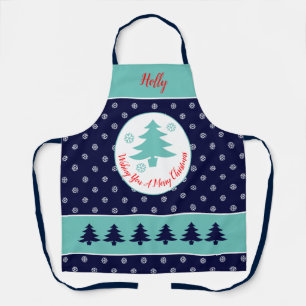 Blue Snowflake Pattern All-Over Print Apron