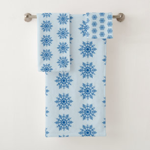Blue Snowflake Pattern Bath Towel Set