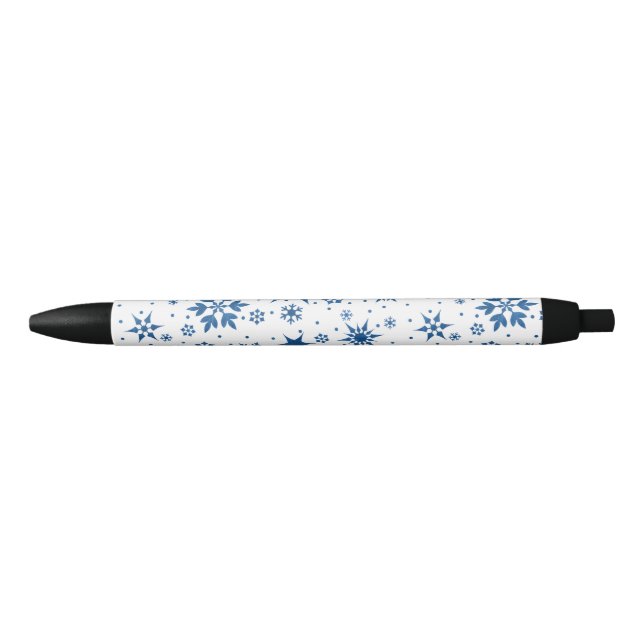 Blue Snowflake Pattern Black Ink Pen (Front)