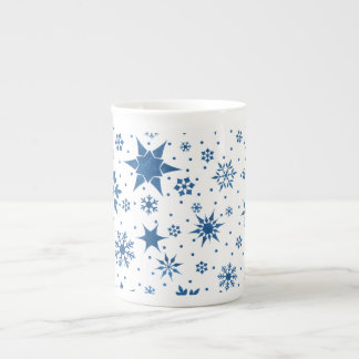 Blue Snowflake Pattern Bone China Mug