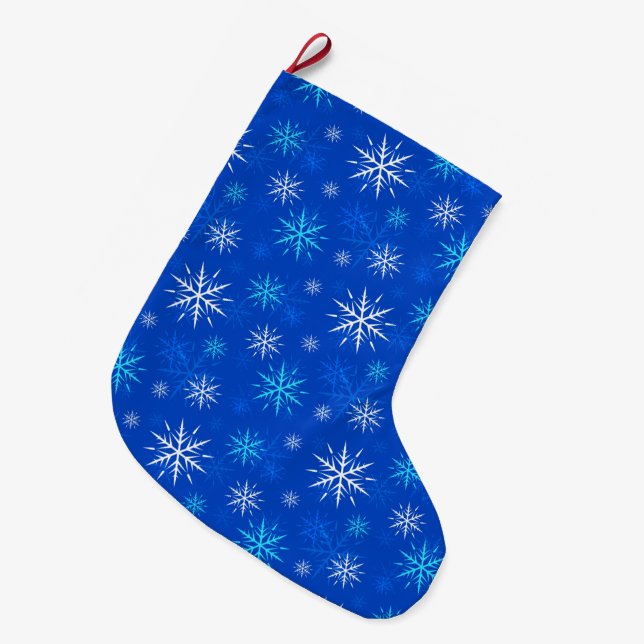 Blue Snowflake Pattern Christmas Stocking (Front (Hanging))