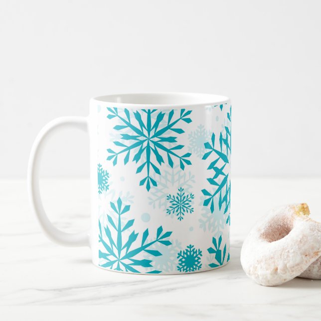 Blue Snowflake Pattern Coffee Mug (With Donut)