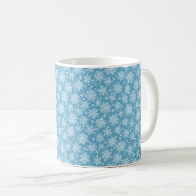 Blue Snowflake Pattern Coffee Mug (Front Right)