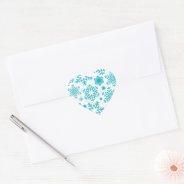 Blue Snowflake Pattern Heart Sticker (Envelope)