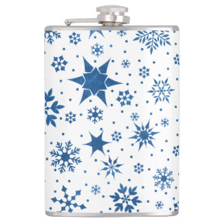 Blue Snowflake Pattern Hip Flask