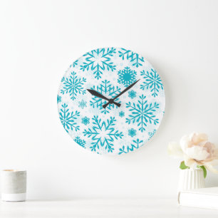 Blue Snowflake Pattern Large Clock