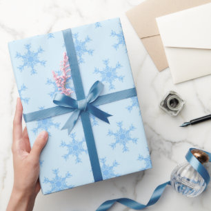 Blue Snowflake Pattern on Pale Blue Wrapping Paper