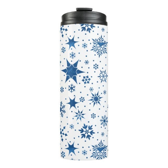 Blue Snowflake Pattern Thermal Tumbler (Front)