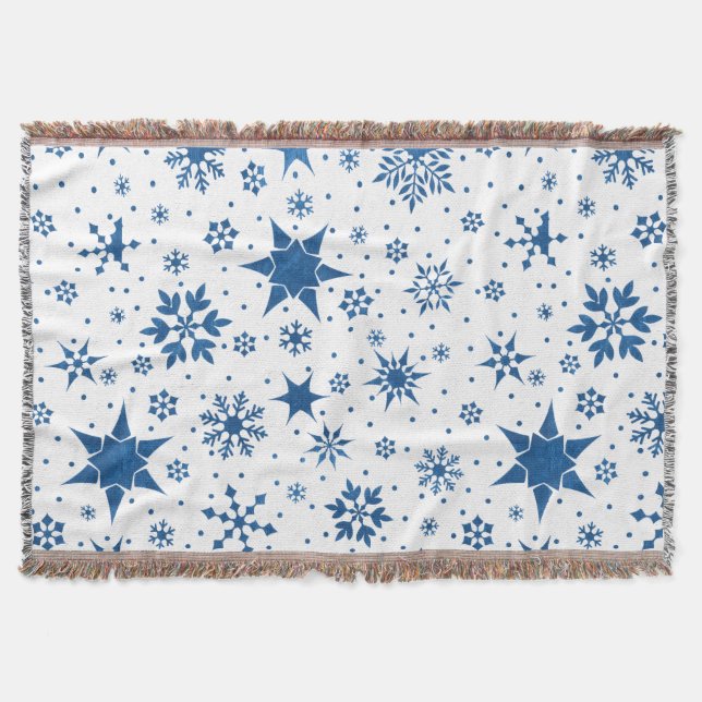 Blue Snowflake Pattern Throw Blanket (Front)