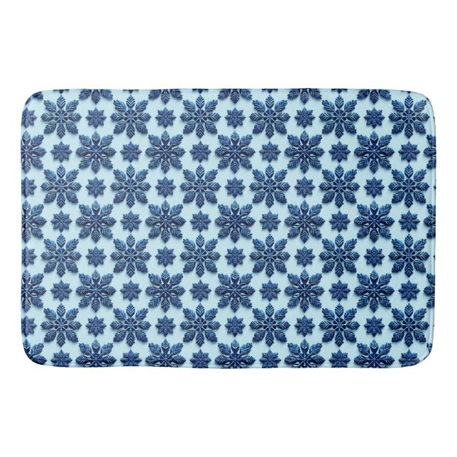 Blue Snowflake Patterned Background Bath Mat (Front)
