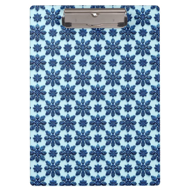 Blue Snowflake Patterned Background Clipboard (Front)