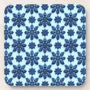 Blue Snowflake Patterned Background Coaster