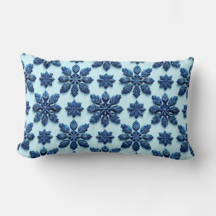 Blue Snowflake Patterned Background Lumbar Cushion