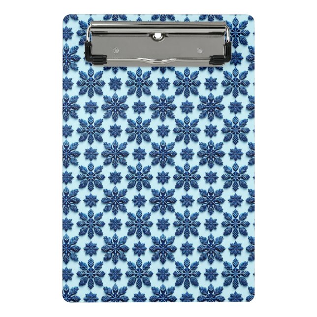 Blue Snowflake Patterned Background Mini Clipboard (Front)